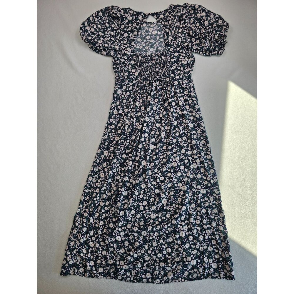 Old Navy Floral Puff Sleeve Maxi Dress Medium Cottage Core Peasant Keyhole Back - Picture 4 of 5